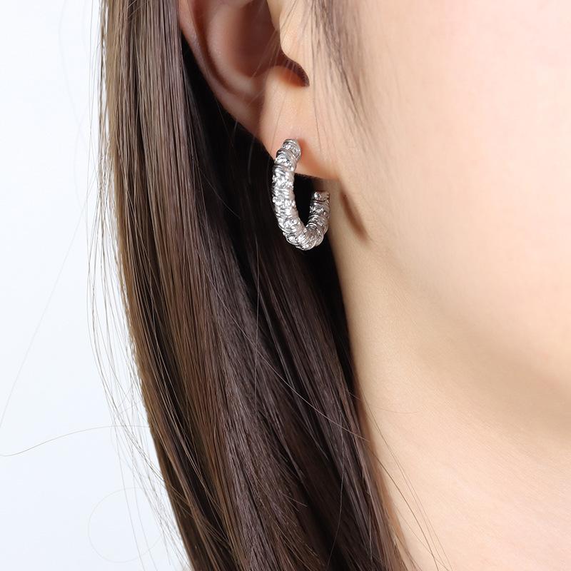 Retro Inlaid Zircon Stainless Steel Earrings Creative Temperament Light Luxury High Sense Women's Stud Earrings