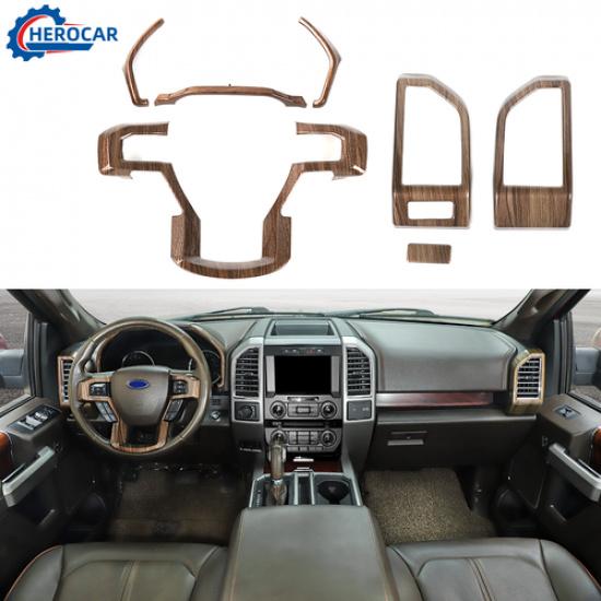 Wood Grain Steering Wheel & Dashboard Bezel Cover Trim For Ford F150 2015-2020