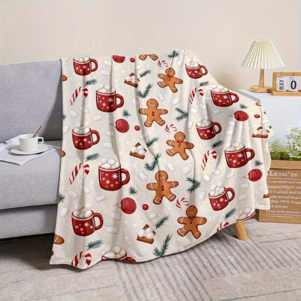 GUOYU Blanket 1pc Marry Christmas Blanket Gingerbread Man 3D Printed Warm Flannel Blanket for Home Living Room Decor New Year Christmas Gift