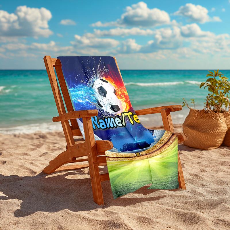 1PC Custom Name Soccer Ball Flames Water Beach Towel Highly Absorbent And Sand-Resistant Towel for Swimming, Pool, Yoga, And Travel Lightweight