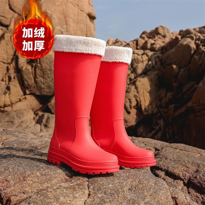 Winter Velvet Set Rain Shoes Women's Seaside Fashion High Tube 38cm Heightening Sole Rain Boots Exquisite Women's Water Shoes Warm Shoes