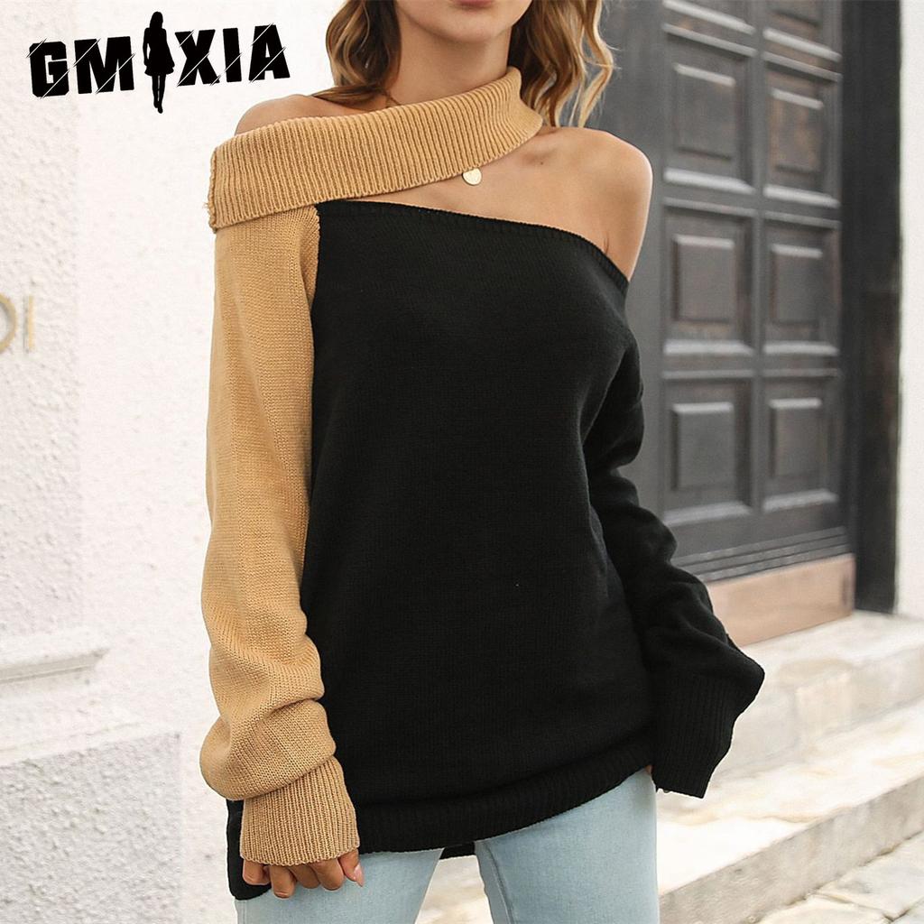 GMXIA Women's Fashion Casual Solid Color Print Autumn Winter Long Sleeve Loose Sweaters