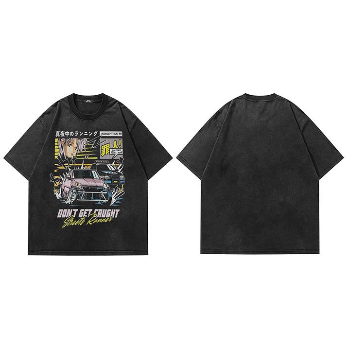 

Men T Shirt Streetwear Hip Hop Oversize T Shirt Harajuku Japanese Anime Cartoon Graphic Tshirt Faded Black Cotton Tops Tee S