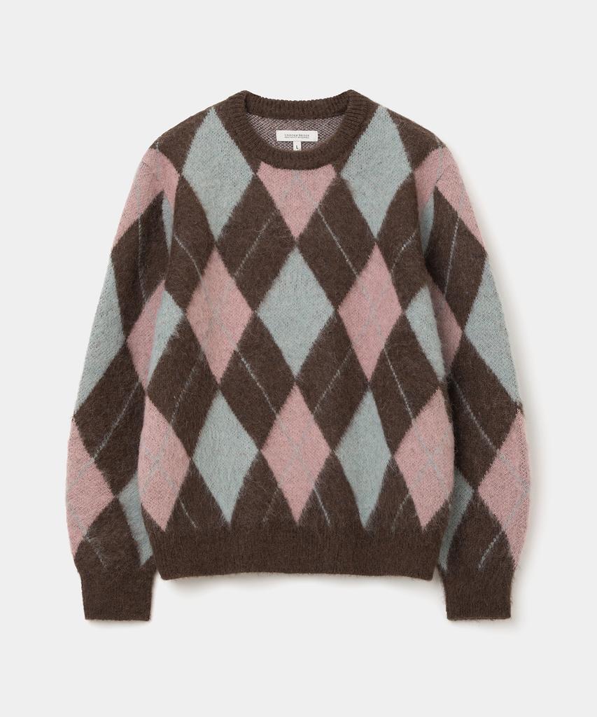 UNIFORM BRIDGE Argyle Brushed Crew Neck Knit Brown
