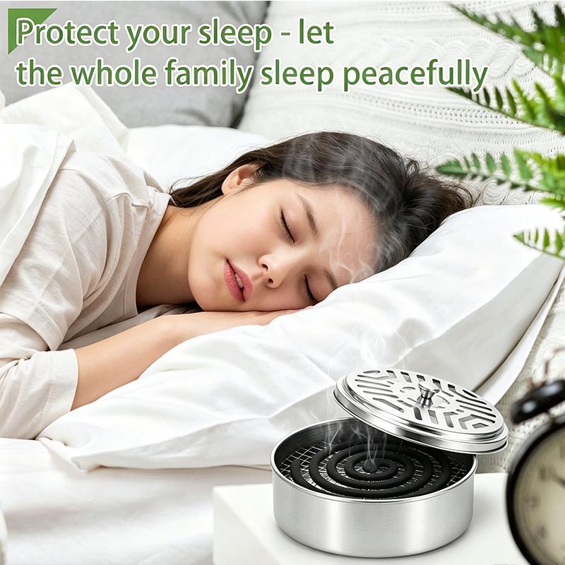 Mosquito Coil Holder Metal Mosquito Repellent Coil Holder with Lid Portable Incense Coil Burner for Outdoor Camping Patio Party