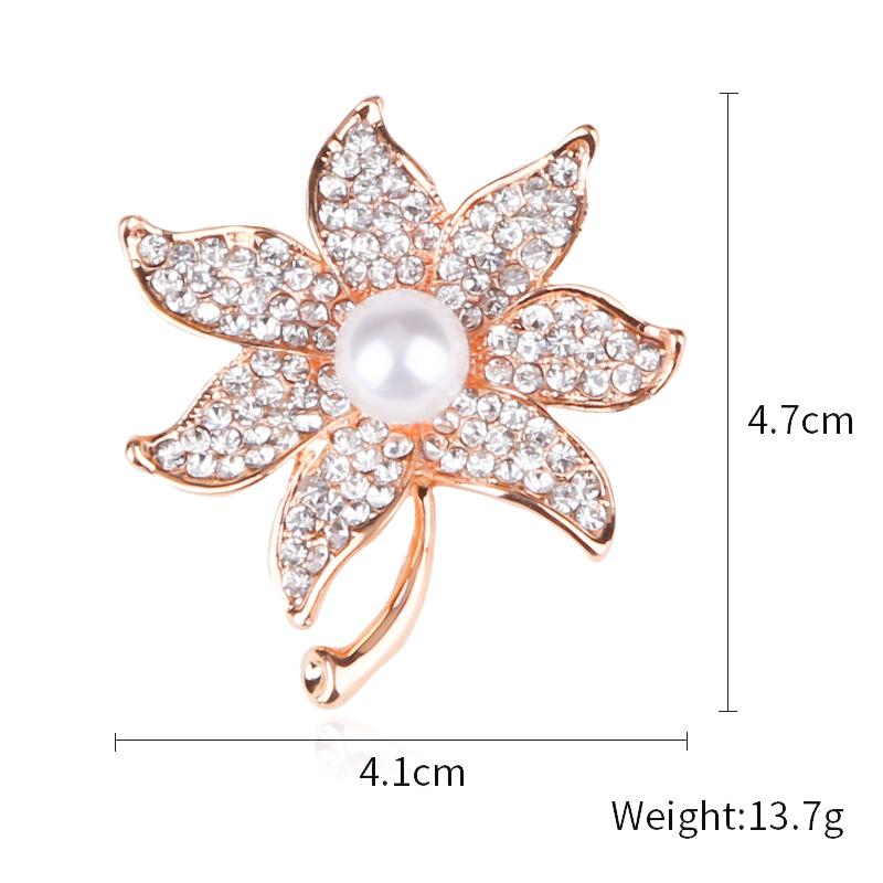 Elegante Strass Blumenbrosche Anzug Perlennadel Luxusschmuck Botanische Blume Schal Schnalle Perlennadel Temperament Accessoires