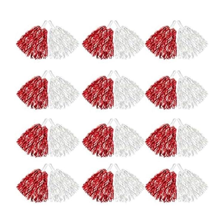 

24Pcs Colorful Cheerleader Dancing Pompoms Set Shines Cheerleading Poms Poms For Team Competitions Festive Celebrations красный/белый