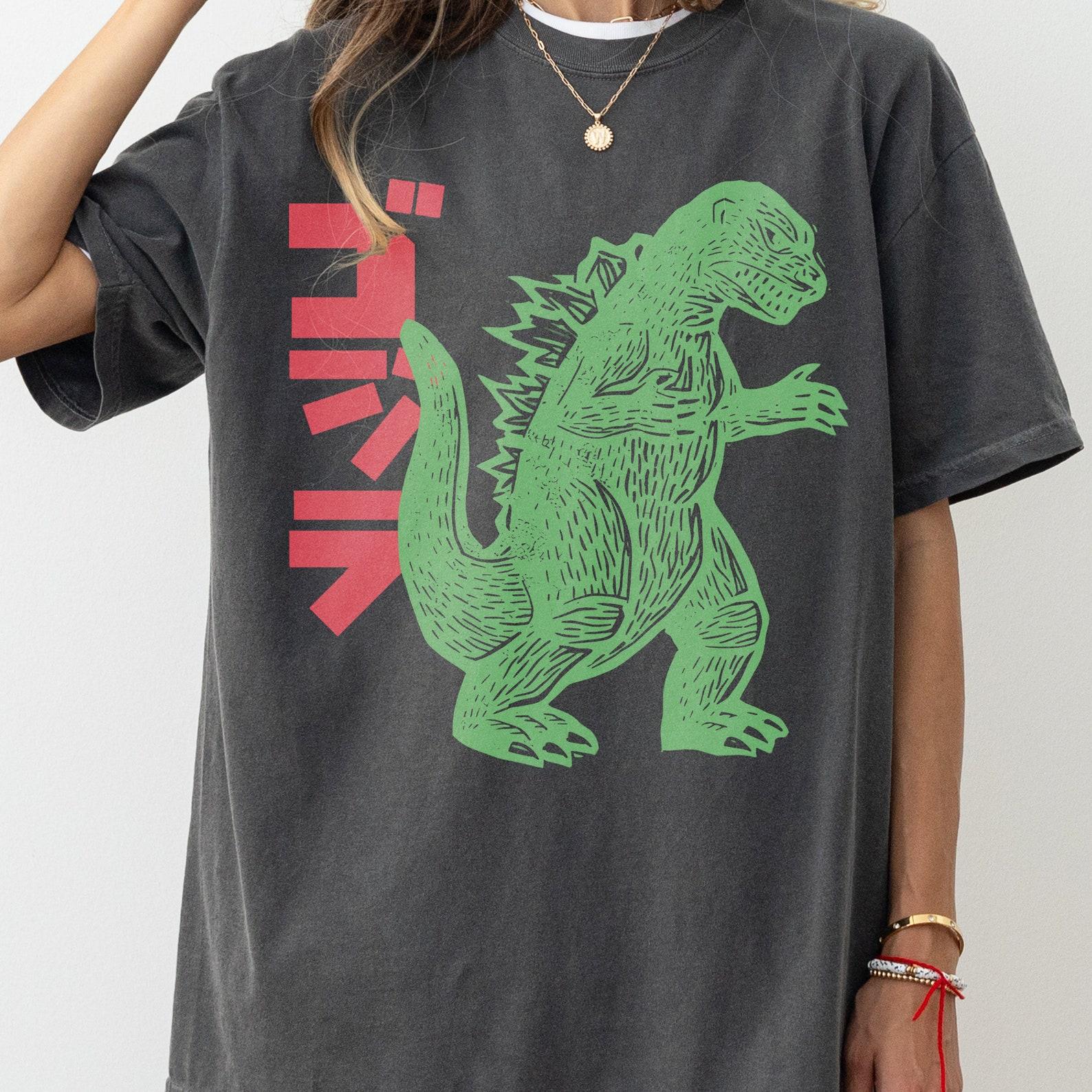 Retro Japanese Godzilla Graphic T-Shirt, Minimal Monster Movie Poster Inspired Shirt, 90s Style Godzilla Sci Fi Horror Film Memorabilia 4XL