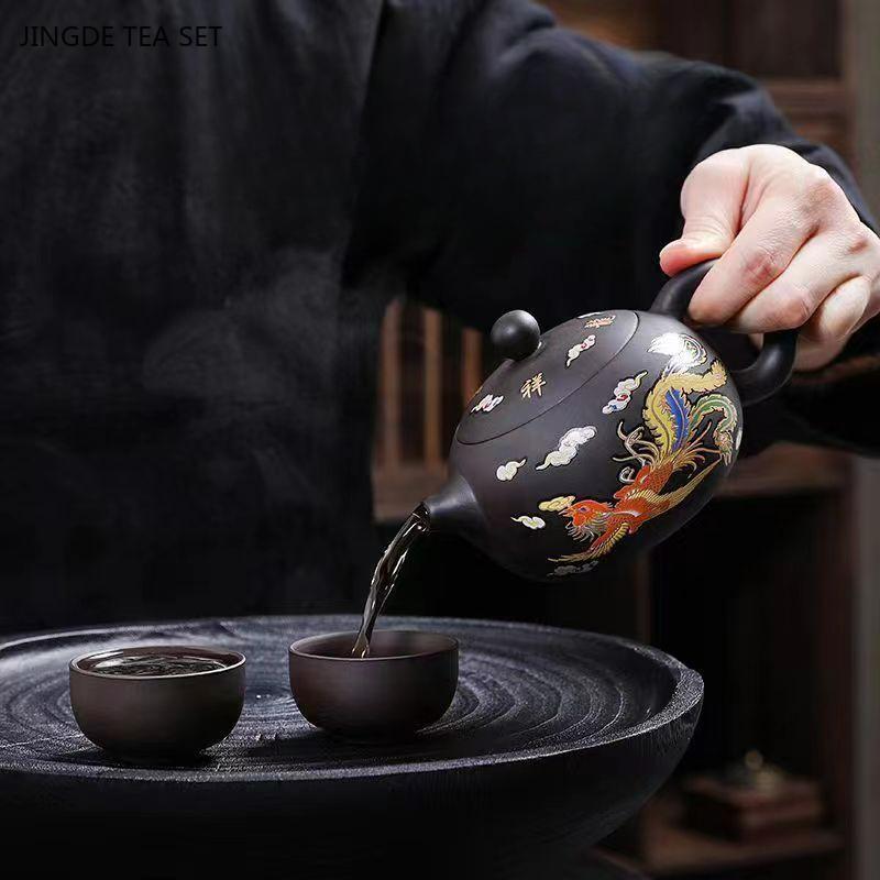 210ml Wen Lan Zi Sha Pot Household Chinese Dragon and Phoenix Tea Color Changing Tea Pot and Tea Set upon Heat