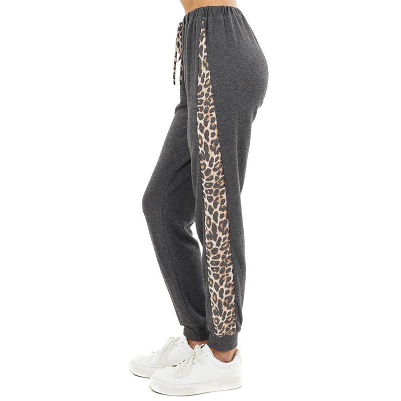 Women Spring Summer Casual Sport High-Waisted Elastic Waist Leopard Jogging Pants