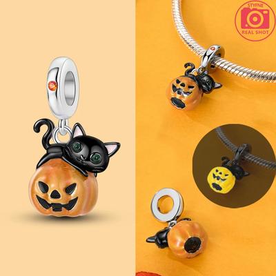 Kobbergresskar Halloween Spøkelse Anheng Berlock Perler Passer Originalt Armbånd For Kvinner Valentinsdag Smykker Gaver