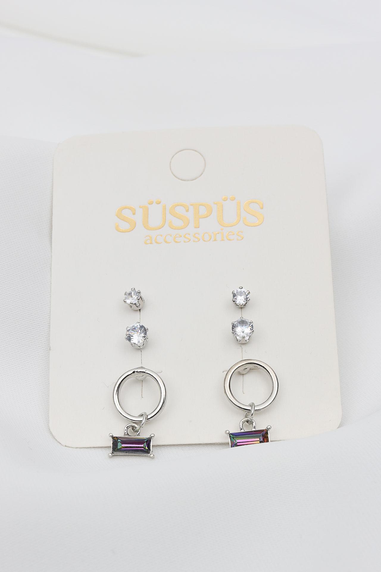 

Набор из 6 серег серебряного цвета с подвеской из одного камня