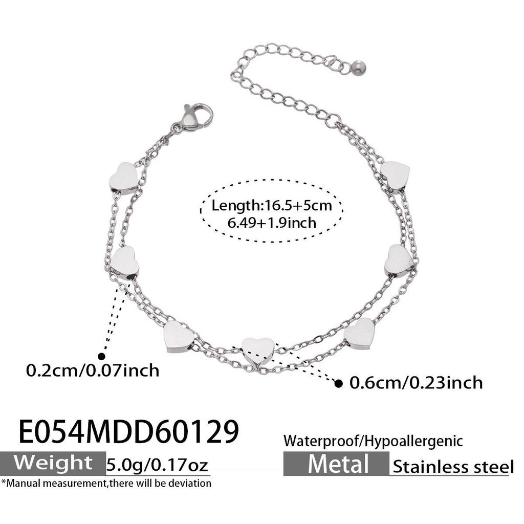 Elegant EU-US Style Double-Layer Heart Bracelet - Cute, Simple, 18K Gold-Plated Stainless Steel Jewelry