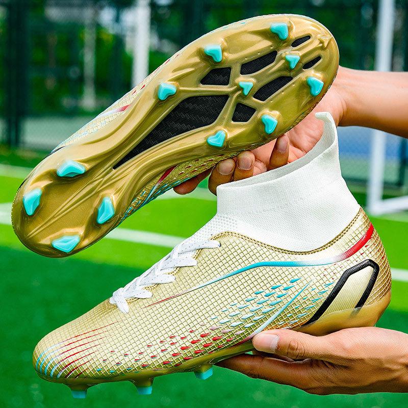 Overseas children's football shoes men's high-top adult student long nails artificial grass women's broken nails football shoes