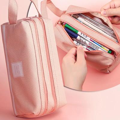 Großvolumige Stiftemäppchen Doppelschichtige Einfache Canvas-Taschen für Mädchen Zurück zur Schule Schul- Bürobedarf Schreibwaren