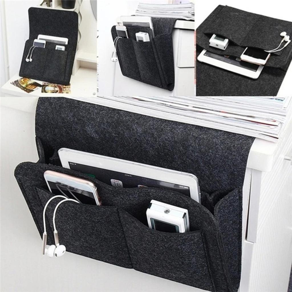 Filz Nachttisch Aufbewahrungsorganizer Tragbarer Bettorganizer Taschen Sofa Caddy Mehrfacher Hängeorganizer für Fernbedienungen Telefon Brille
