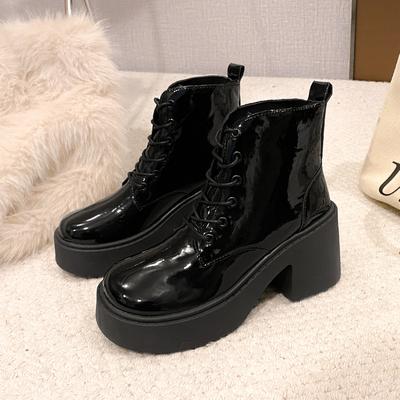 Mode Hiver Nouveaux Talons Épais Bottines Simples Mode Femme Bout Rond Sangle Avant Semelle Épaisse Antidérapante Résistante à l'Usure Bottines