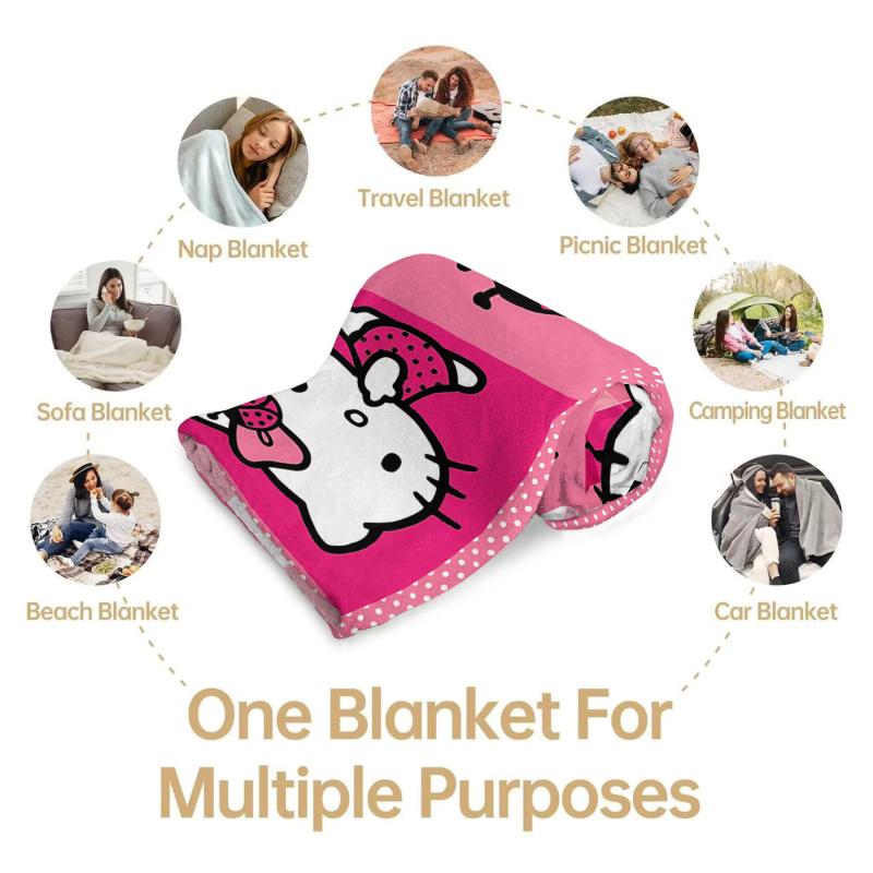 Hello Kitty Printed Flannel Blanket, Soft Cozy Fluffy Throw for Bed, Sofa & Living Room