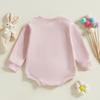 Baby Girls Romper, Long Sleeve Crew Neck Embroidery Carrot Rabbits Letters Fall Bodysuit Easter Clothes