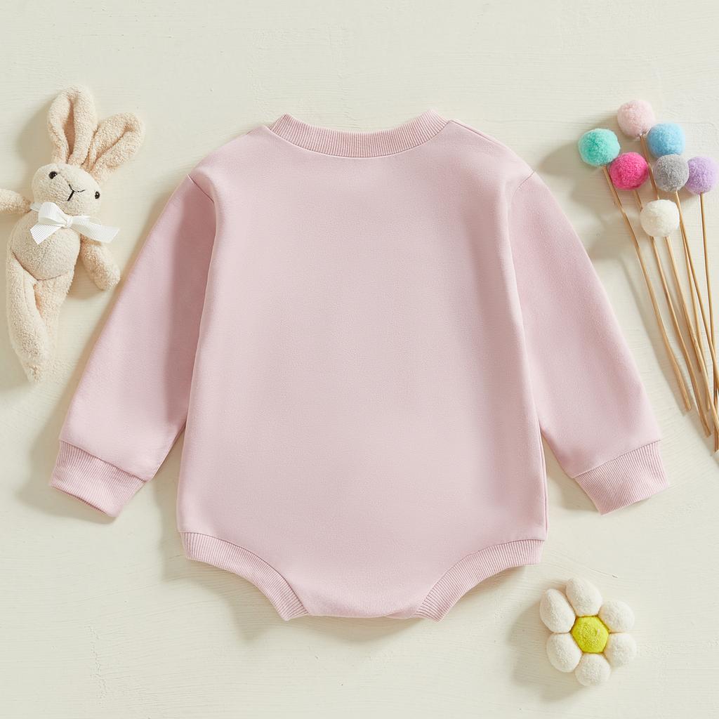 Baby Girls Romper, Long Sleeve Crew Neck Embroidery Carrot Rabbits Letters Fall Bodysuit Easter Clothes