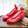 Bridal Shoes, Hanfu Shoes, Round Head, Red Sole Gold Silk Embroidered Xiuhe Wedding Dress Cloth Shoes Single Shoes Embroidered Cloth Shoes Women's Sh