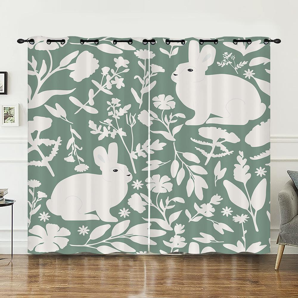 Curtain Animal Rabbit Illustration Curtain Digital Printing Blackout Curtain No Punching