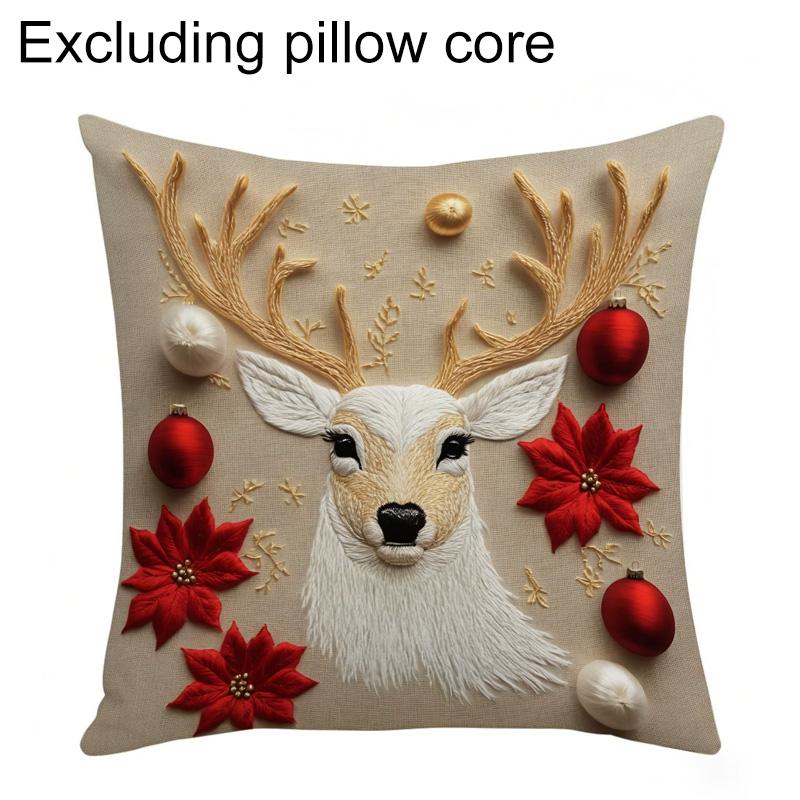 1/4pcs Cushion Cover New Year 2026 Linen Pillow Cases 45*45CM Pillowcase Single-Sided Excludes Inserts 2D Christmas Xmas Gifts