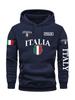 Men's Italy Flag Shield Bold ITALY Letter Print Hoodie Grey Casual Pullover Front Pocket Ribbed Cuffs Comfort Fit Urban Fashion