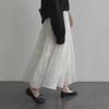 Women's High Waist White Lace Patchwork Ramie A-line Midi Skirt - Spring/Summer 2025