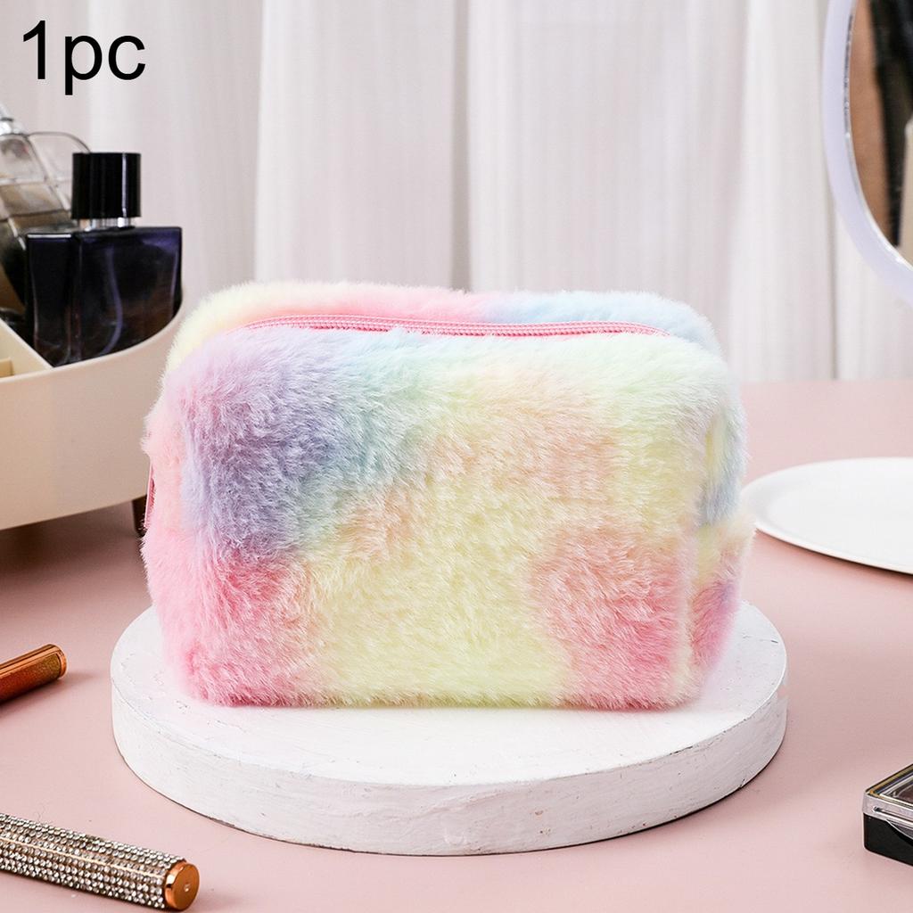 1pc Leopard Print Plush Makeup Bag Large-Capacity Cosmetic Bag Pen Case Unisex Travel Toiletry Organizer Bag