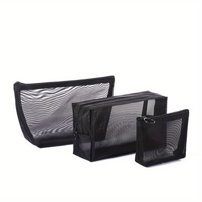3 Stück Schwarze Netz-Kulturbeutel Reise-Make-up-Tasche Klein Groß Etui Organizer Kosmetiktaschen Toilettenartikel Aufbewahrung Handtasche Beutel