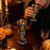 Dark Style Barware Horrible Resin Stainless Steel Skull Goblet, Retro Skeletal Wine Gothic Spooky Theme Tabletop Decor Cocktail Glasses, Vintage