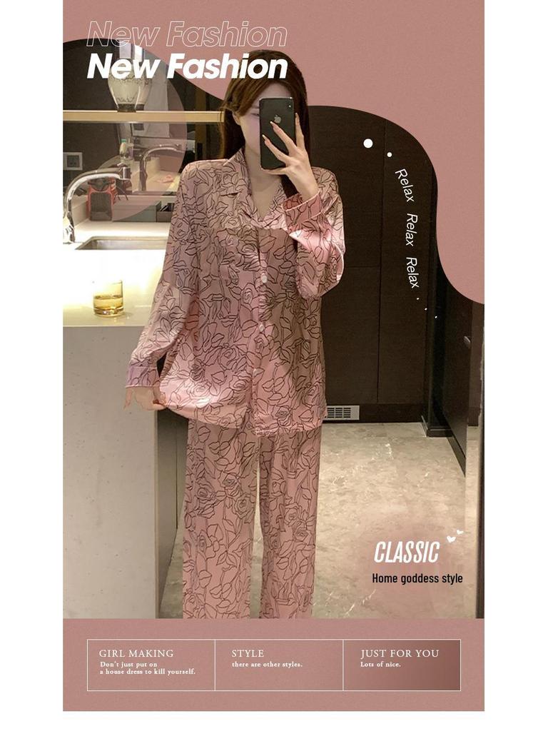 Luxury Women's Imitation Silk Long Sleeve Pajama Set - Spring/Summer Collection