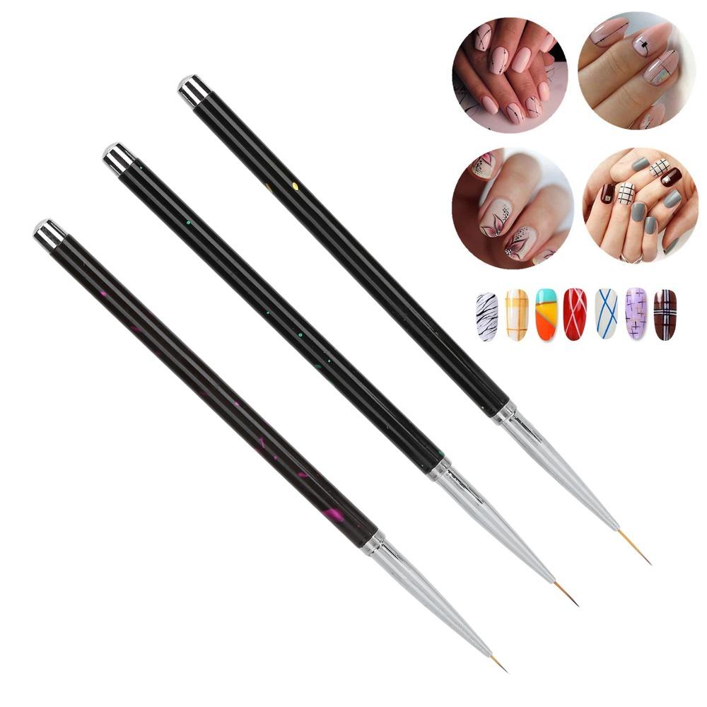 3 Stück Nylon Haar Nagelkunst DIY Pinsel Set Legierter Griff Nagelmalerei Zeichenpinsel für Zuhause Salon