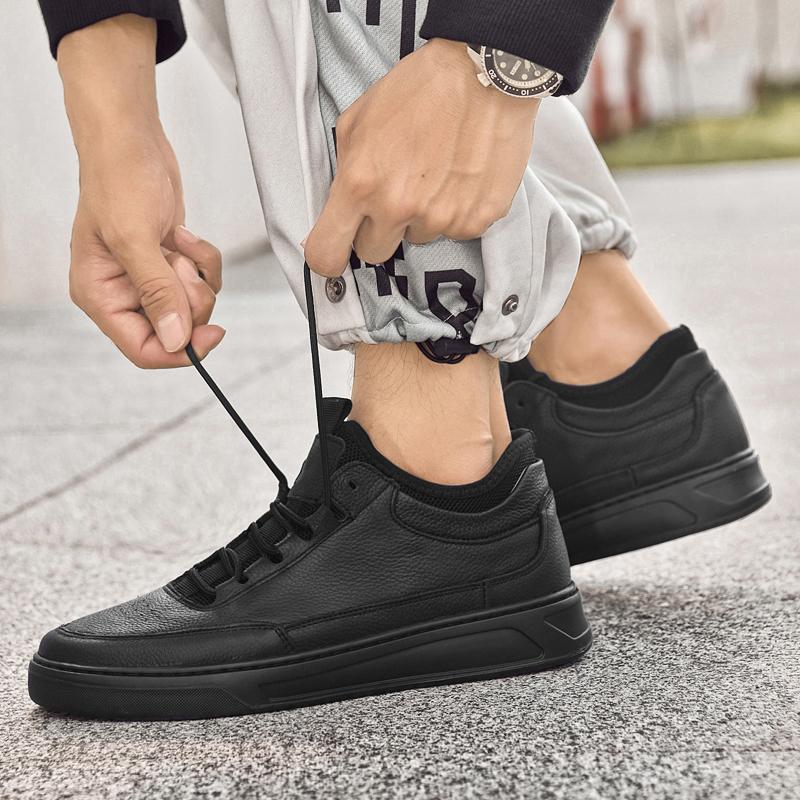 Fashion Genuine leather casual men's shoes Trendy and versatile minimalist design daily high-quality Outdoor leisure sports Black shoes