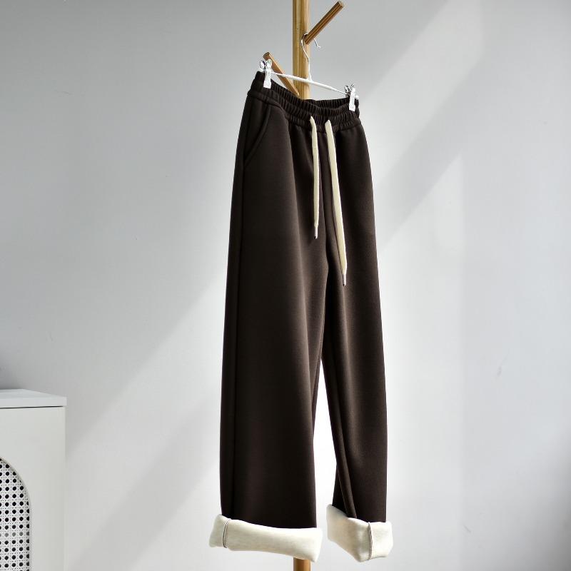 

[Gram wool pants] Women s new vertical mulberry silk soft waxy winter wool wide-leg casual trousers children xl（ 60-70kg ） малиновий
