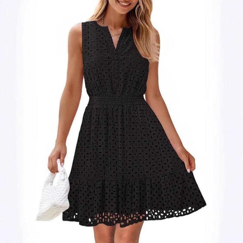 Sommer Ärmelloses V-Ausschnitt Aushöhlungs-Kleid