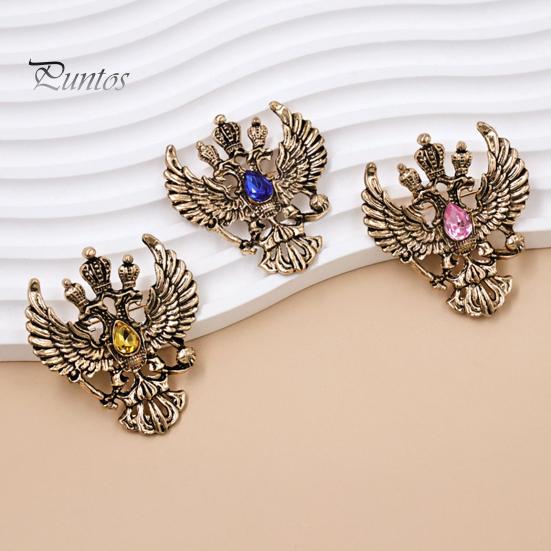 Solid Metal Brooch Eagle Pin, Double-Headed Design Lapel Alloy Anti-Oxidation Strong Buckle Badge for Coats Shirts Bags Accessories Vintage Style
