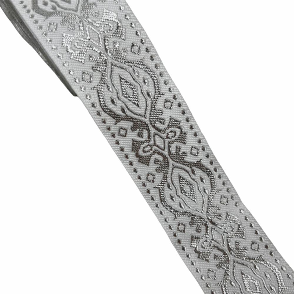 Silver Glitter Embroidery Ribbon Trim Vintage Ethnic Traditional Chinese Pattern Jacquard Embroidery Trim Boho Floral