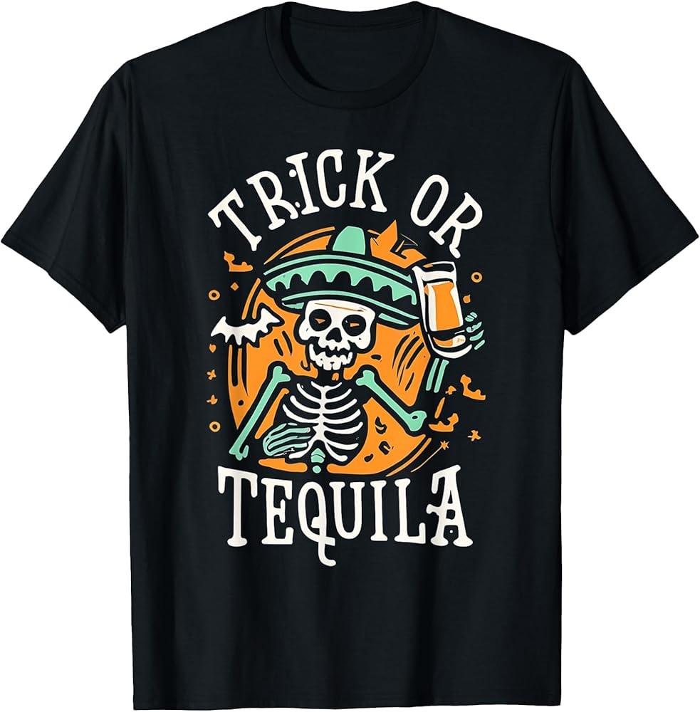 

Halloween Trick Or Tequila Skeleton Skull Costume T-Shirt Unisex T-Shirt XXXXL