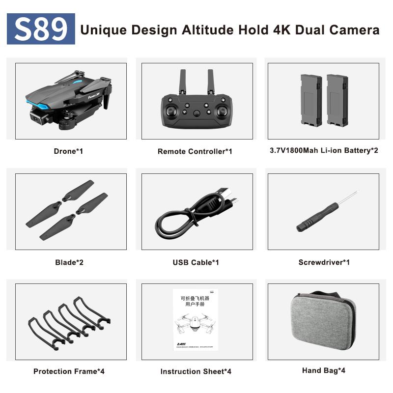 2022 New Mini Drone S89 Pro 4k HD Dual Camera WiFi Fpv Dron Height Preservation Quadcopter Rc Helicopters Quadcopter Boy Toys