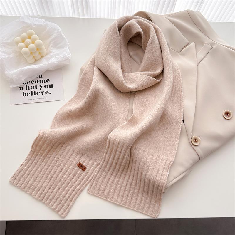 Korean Version Of Simple Soft Waxy Knitted Wool Scarf Medium And Long Shawl Scarf Versatile Warm And Cold Autumn And Winter Women