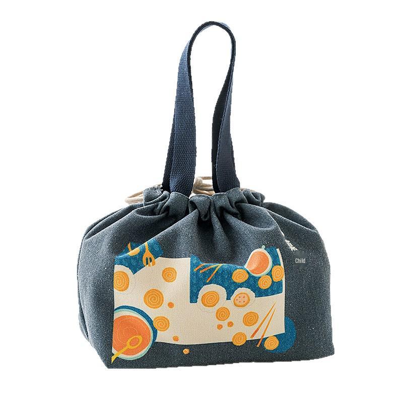 Large Japanese-Style Canvas Tote for Bento, Insulated Lunch Handbag for Work