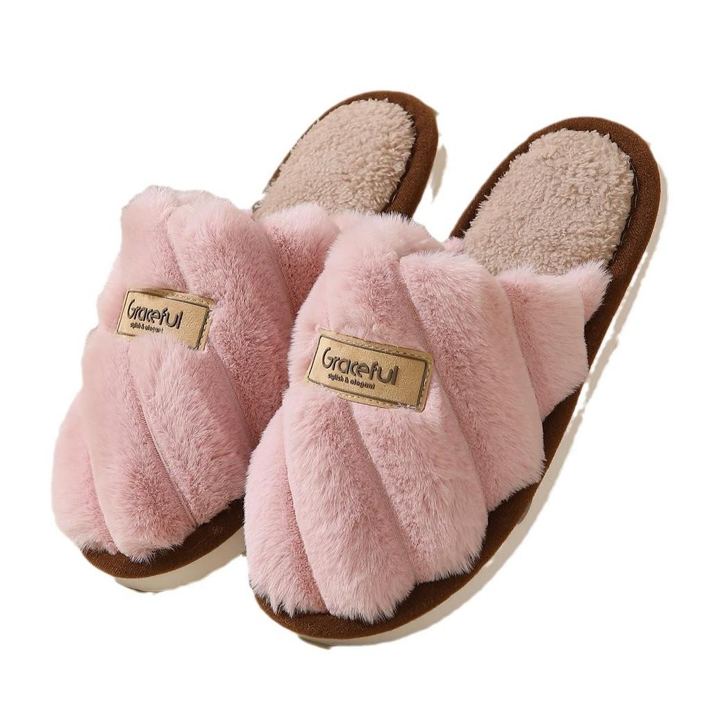 Women's Fuzzy Fluffy Indoor Slippers - Non-Slip, Thick-Soled, Autumn/Winter Warm Cotton