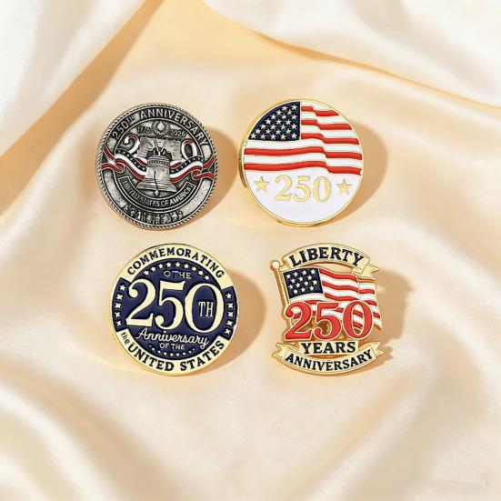 2026 Brooch Commemorating 250th US Anniversary Alloy Enamel Pin with Flag Liberty Bell Butterfly Buckle Suit Lapel