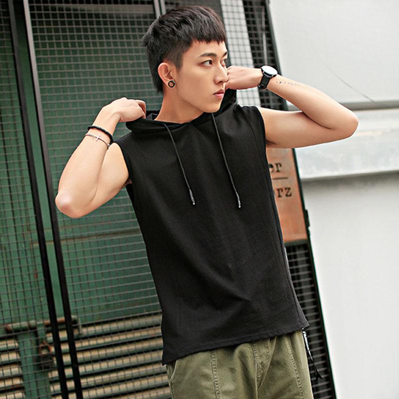 IELGY Weste Herren Mode Ärmelloses T-Shirt Baumwolle Street Einfarbig Sportweste Fitness Kapuzen Bottoming Shirt