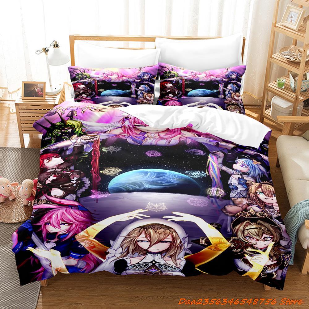 Bettdecke Honkai Impact 3 Bettwäsche-Set Cartoon Anime Dreiteiliges Set Erwachsener Kind Schlafzimmer Bettdecken-Sets 3D Kawaii Mädchen Niedlich Damen Bettwäsche-Set