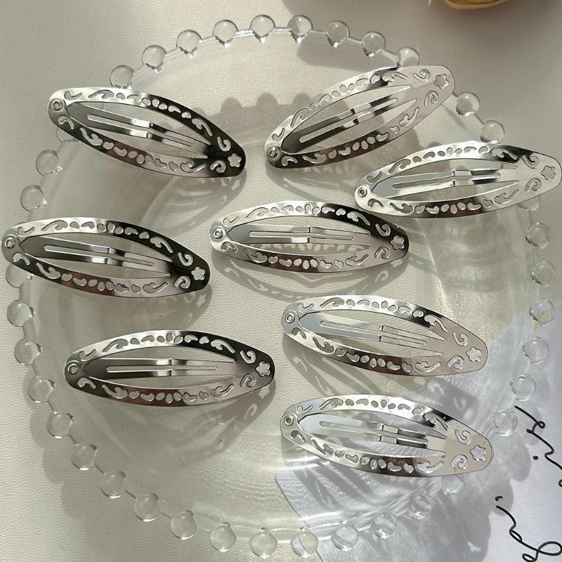2-8pcs New Ethnic Style Straight Clips Korean Girl Hairclips Y2k Side Clips Cute Hair Clip Headband Silver BB Clip