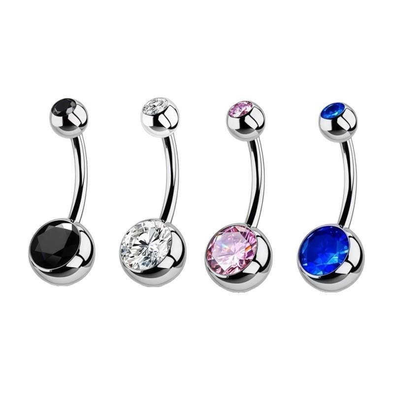 Double Ended Gem Belly Ring Set Sparkling Navel Jewelry 4-Piece Kit