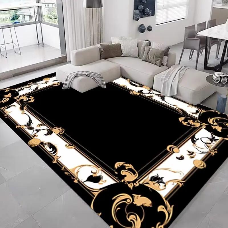 European Style Living Room Carpet Home Decoration Black Golden Carpets Marble Geometric Sofa Lounge Rug Luxury Bedroom Floor Mat